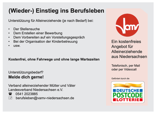 (Wieder)-Einstieg ins Berufsleben – Kostenfreies Angebot für Alleinerziehende aus Niedersachsen (Wieder)-Einstieg ins Berufsleben – Kostenfreies Angebot für Alleinerziehende aus Niedersachsen